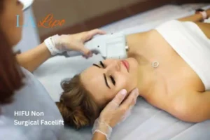 Woman having Hi-Fu to reduce wrinkles Kentish Town.