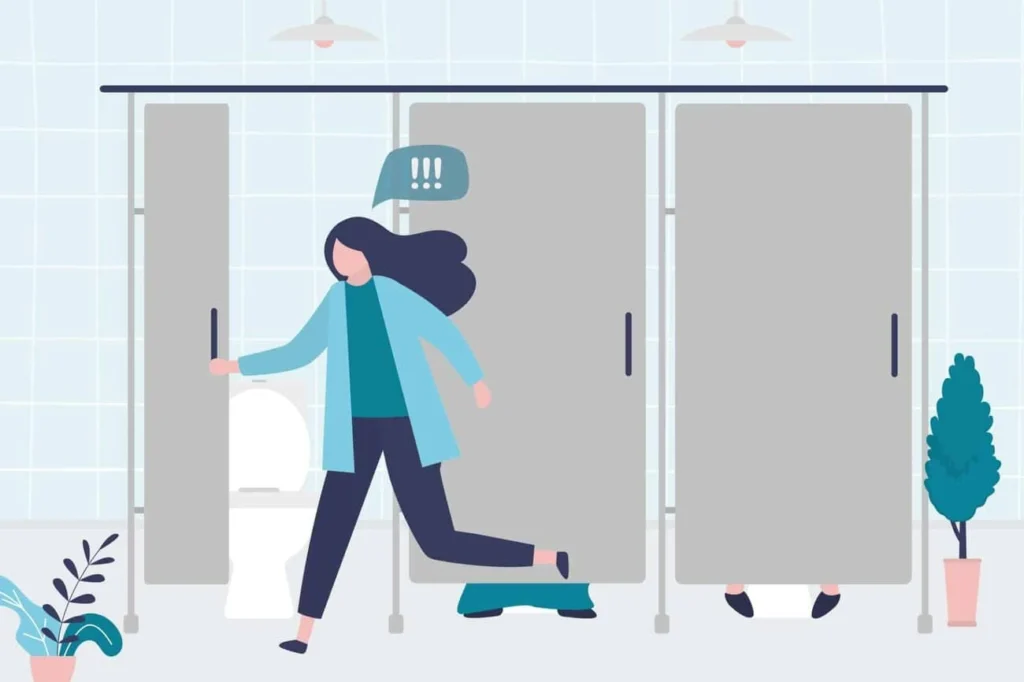 graphic of Urine incontinence Kentish Town woman running to the toilet.