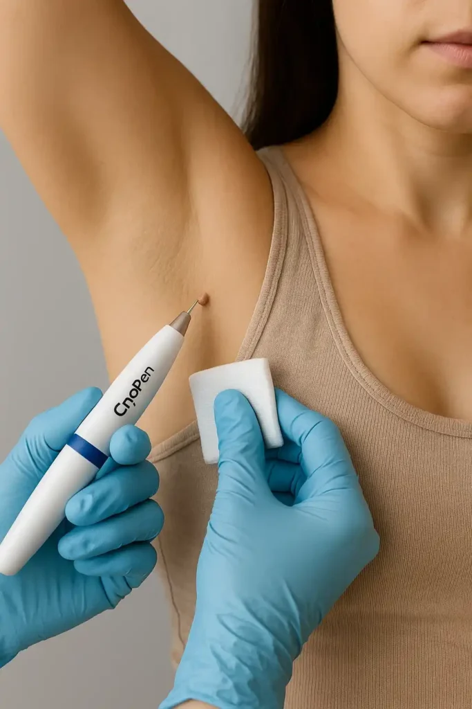 woman having cryopen to remove underarm skin tags Kentish Town